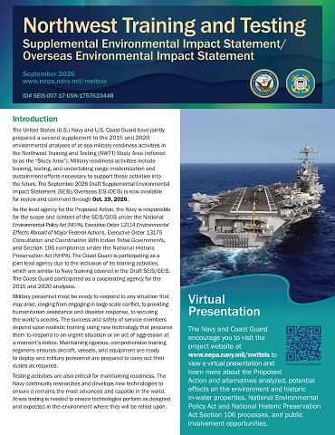 This is an image of the cover of the Northwest Training and Testing Supplemental Environmental Impact Statement/Overseas Environmental Impact Statement project fact sheet booklet.